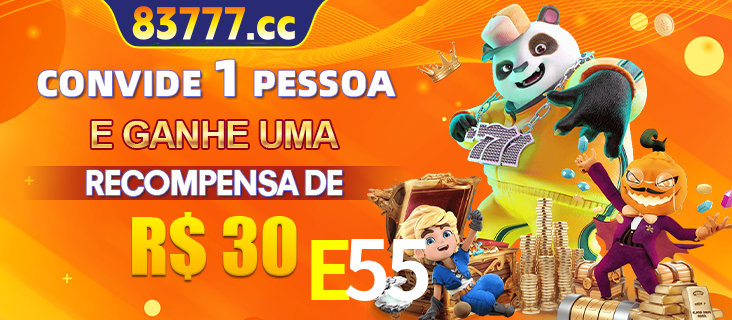 Banner institucional da E55 sobre parceria de marcas e criação de uma marca de excelência, apresentando os mascotes de jogos populares como o Fortune Tiger.