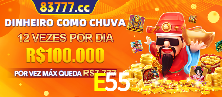Banner do programa de recompensas Recomende para amigos do E55, detalhando os bônus por convidar amigos, com prêmios que chegam a R$288.888.