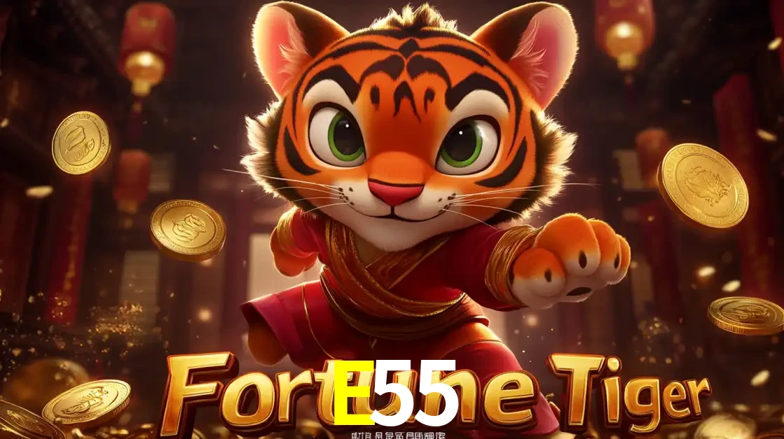 O carismático mascote do jogo de slot Fortune Tiger, um tigre fofo em pose de artes marciais, pronto para trazer sorte e multiplicadores de ganhos no cassino online E55.