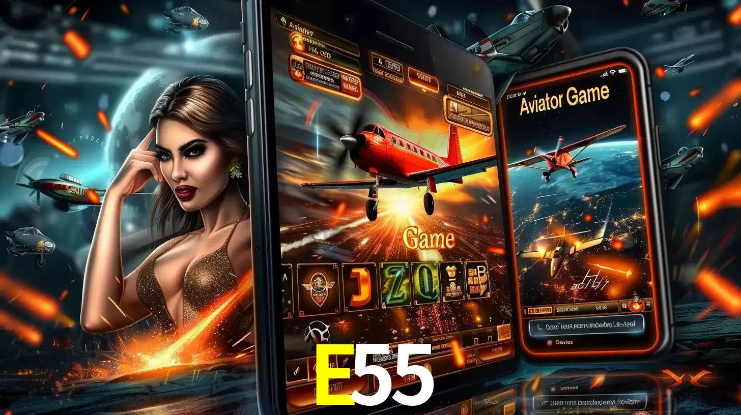 Mulher estilosa cercada por telas que exibem a jogabilidade do Aviator, capturando a intensidade e a estratégia deste popular crash game oferecido pelo E55.